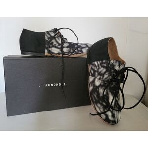 Rundholz Black and White Shwarz Print Lace up Oxfords